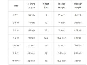 Size Chart kapray aur kicks