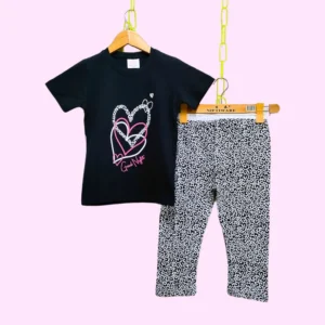 Good Night Hearts Tshirt Pajama Set For Girls