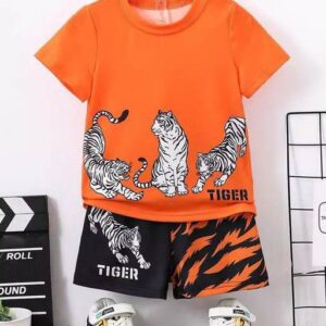 Tiger Print Cotton T-Shirt and Shorts Set