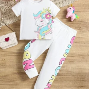 2025 Moms Favorite Unicorn T-shirt Pajama Set For Girls