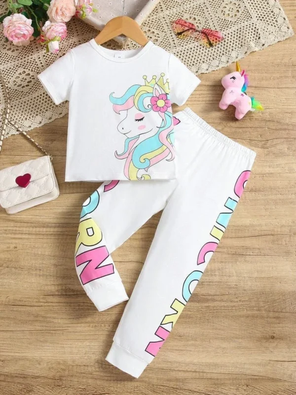 2025 Moms Favorite Unicorn T-shirt Pajama Set For Girls